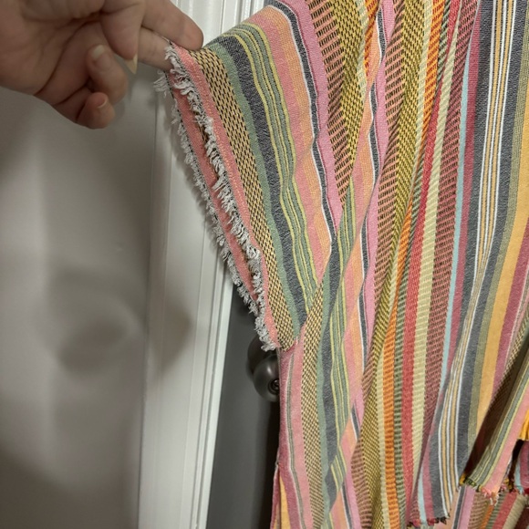 True Craft Oversized Boho Kimono Multicolor Stripe Fringe Tassels Tie XS/S - Picture 3 of 9